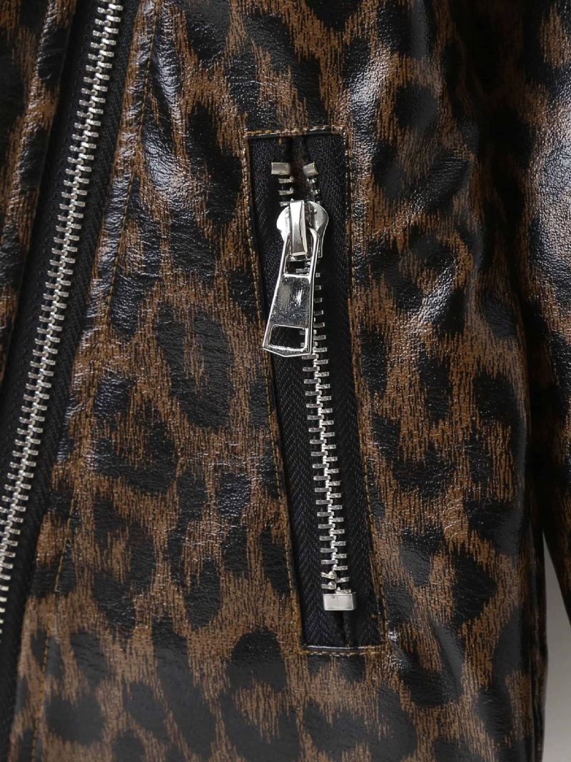 Flickslag Pu-läderjacka Leopard Zipper Kappa Barnkläder