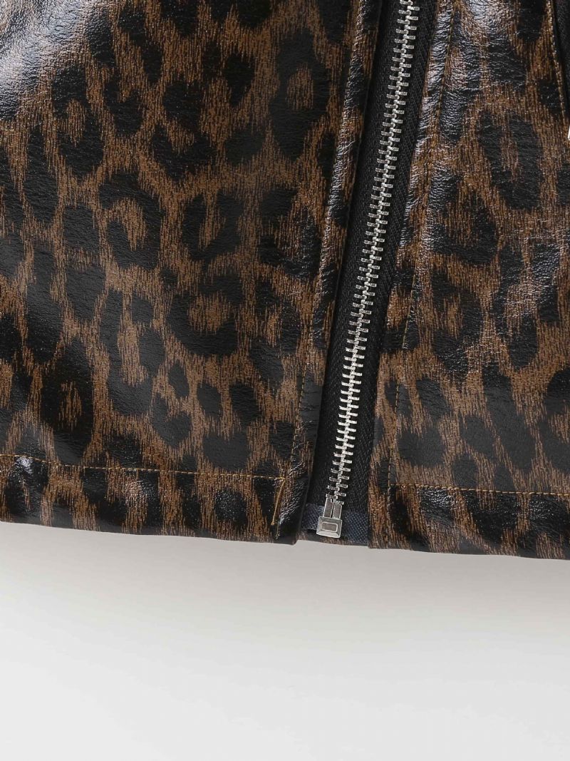 Flickslag Pu-läderjacka Leopard Zipper Kappa Barnkläder