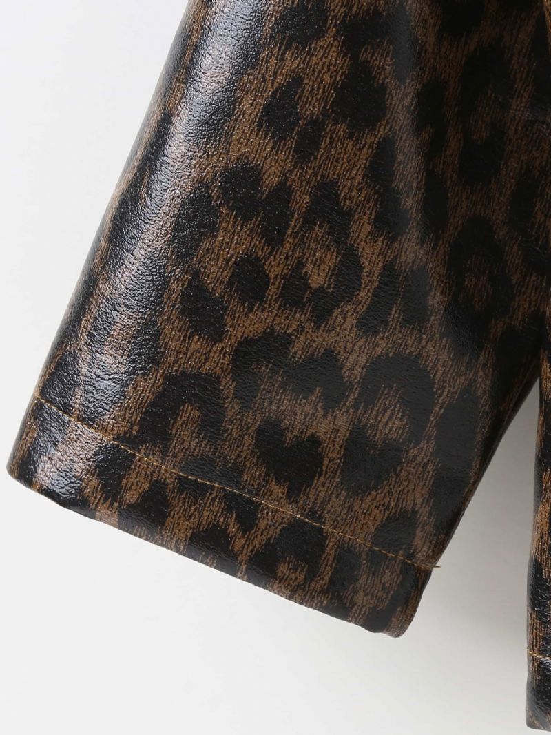 Flickslag Pu-läderjacka Leopard Zipper Kappa Barnkläder