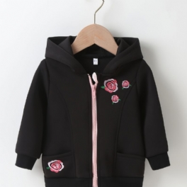 Höst & Vinter Bebis Flickor Mode Blomma Broderi Långärmad Hooded Zipper Kappa