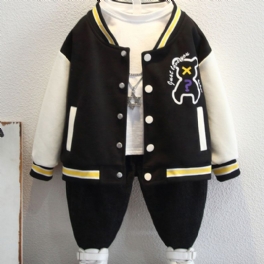 Höst Vinter Pojkar Casual Sport Cartoon Bear Print Baseball Uniform Suit