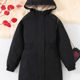 Huvtröja I Fleece Solid Vindtät Kalltät Ytterkläder För Snöväder Vinter Barnkläder