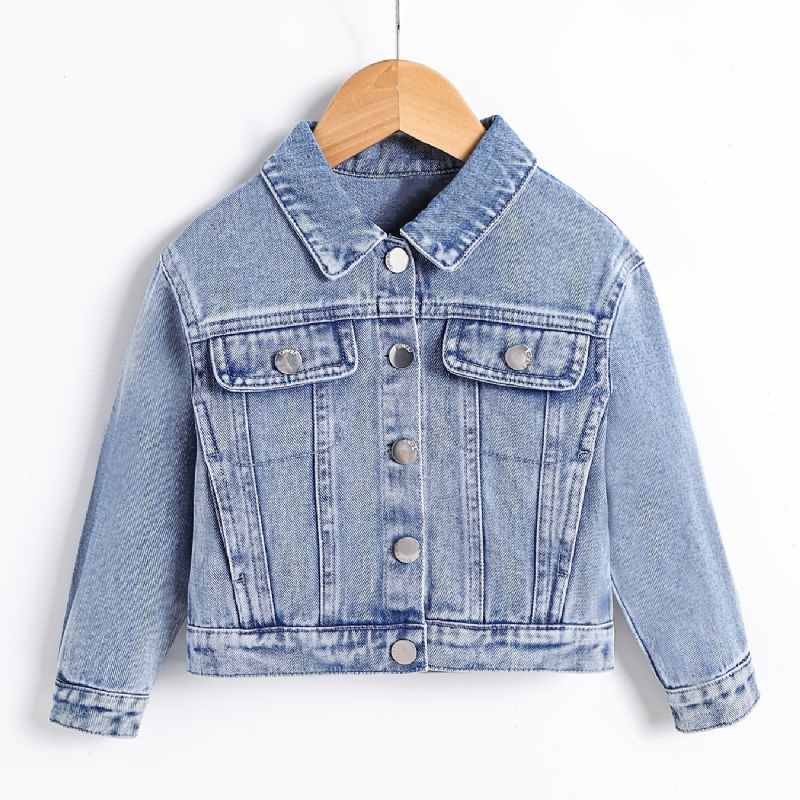 Jeansjacka För Flickor Långärmad Knappslagsjacka Barnkläder