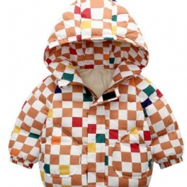 Långärmad Färgglad Gingham-kappa Med Luva För Småbarnsflickor