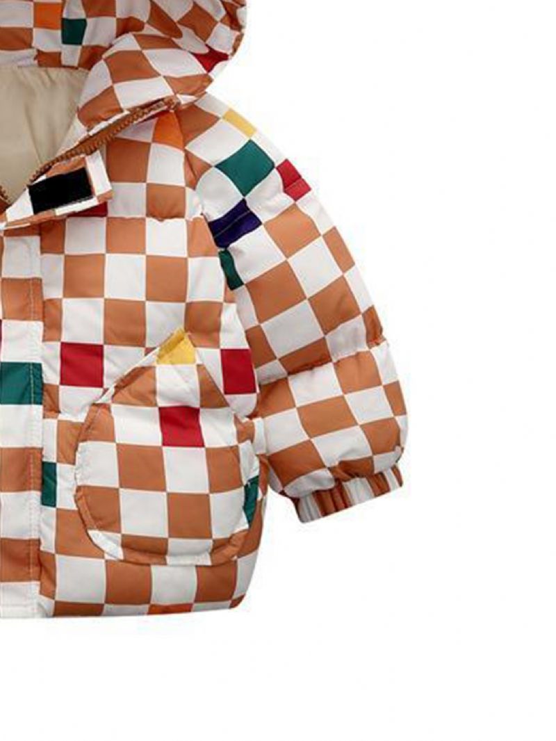 Långärmad Färgglad Gingham-kappa Med Luva För Småbarnsflickor