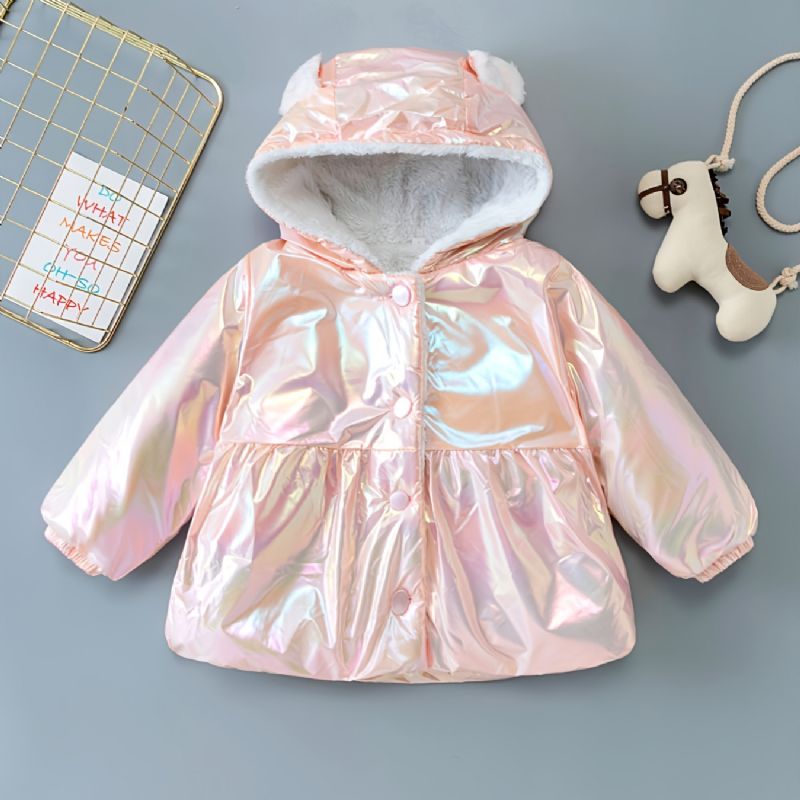 Ny Höst Vinter Flickor Enfärgad Förtjockad Kanin Öra Hooded Casual Kappa