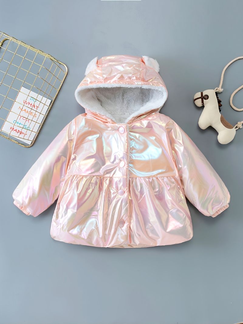 Ny Höst Vinter Flickor Enfärgad Förtjockad Kanin Öra Hooded Casual Kappa