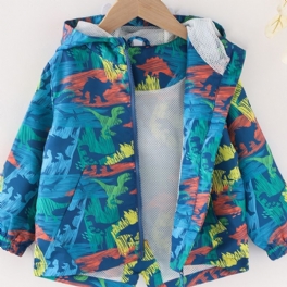 Pojkar Dinosaur Heltryck Cartoon Windbreaker Modejacka Med Dragkedja