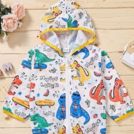 Pojkar Dinosaur Print Långärmad Hooded Zipper Kappa