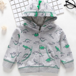 Pojkar Dinosaur Print Pocket Hood Sweatshirt