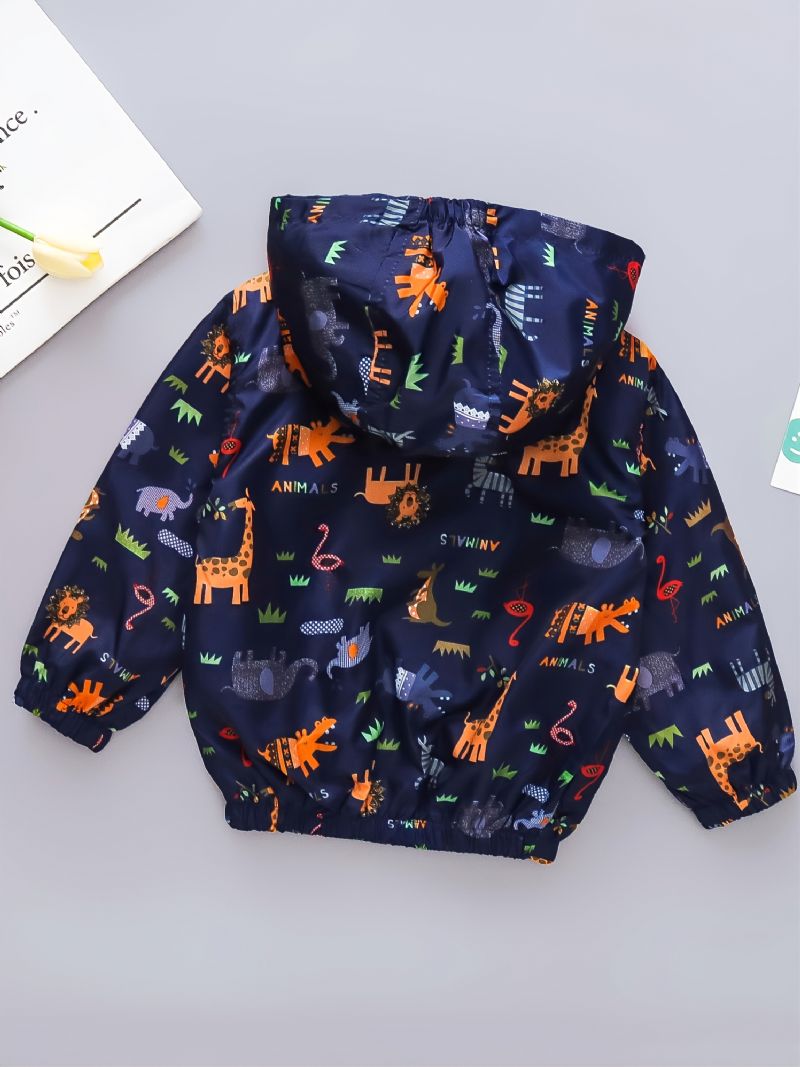 Pojkar Långärmad Dinosaur Print Dragkedja Huvjacka Höst Vinter