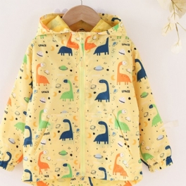 Pojkar Och Flickor Dinosaurier Cartoon Windbreakers Casual Jackor Med Dragkedja
