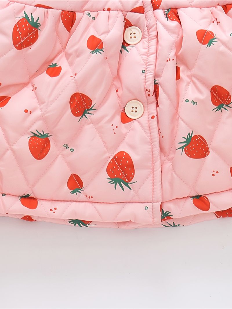 Småbarn Bebis Flickor Fleece Varm Puffer Kappa Strawberry Print Button Lapel Jacka