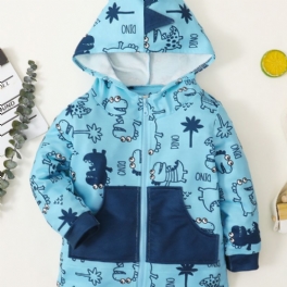 Småbarn Pojkar Dinosaur Print Jacka Långärmad Dragkedja Hooded Kappa Med Ficka