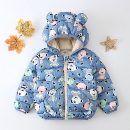 Småbarn Pojkar Flickor Puffer Kappa Blue Bear Cartoon Print Dragkedja Huvjacka