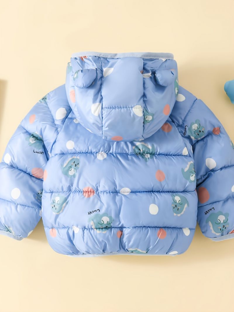 Småbarnspojke Söt Dinosauriemönstertryck Huvjacka Sjalkrage Fleece Varm För Vintern