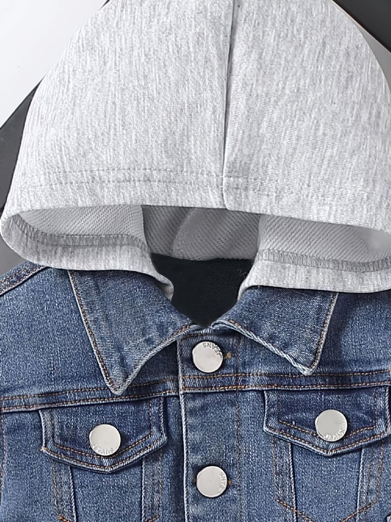Tjejer Hooded Button Down Jeansjacka Kappa Barnkläder För Våren Hösten