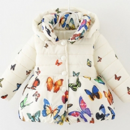 Tjejer Hooded Cotton Jacka Butterfly Print Vadderad