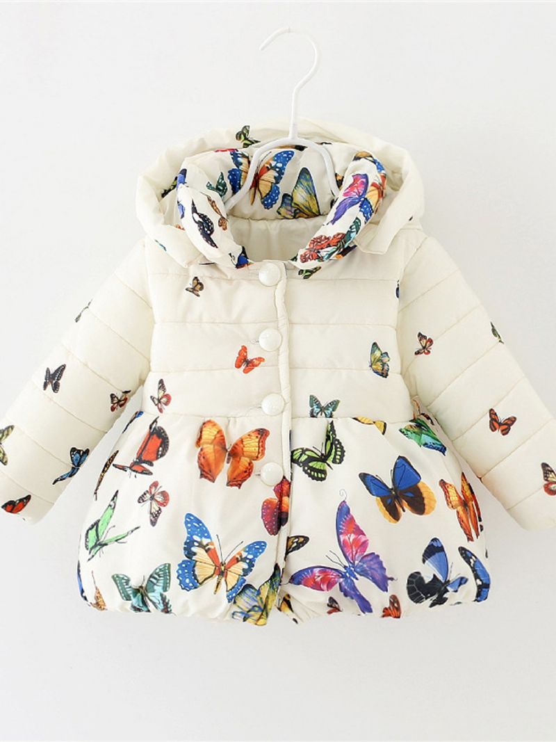 Tjejer Hooded Cotton Jacka Butterfly Print Vadderad