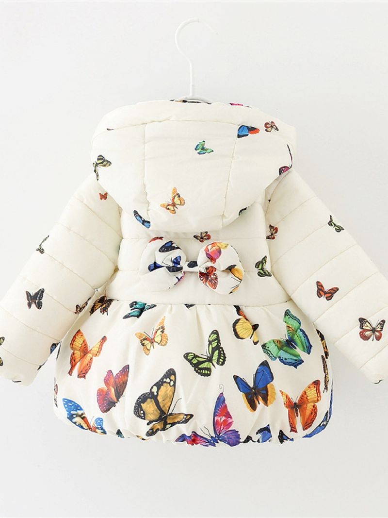 Tjejer Hooded Cotton Jacka Butterfly Print Vadderad