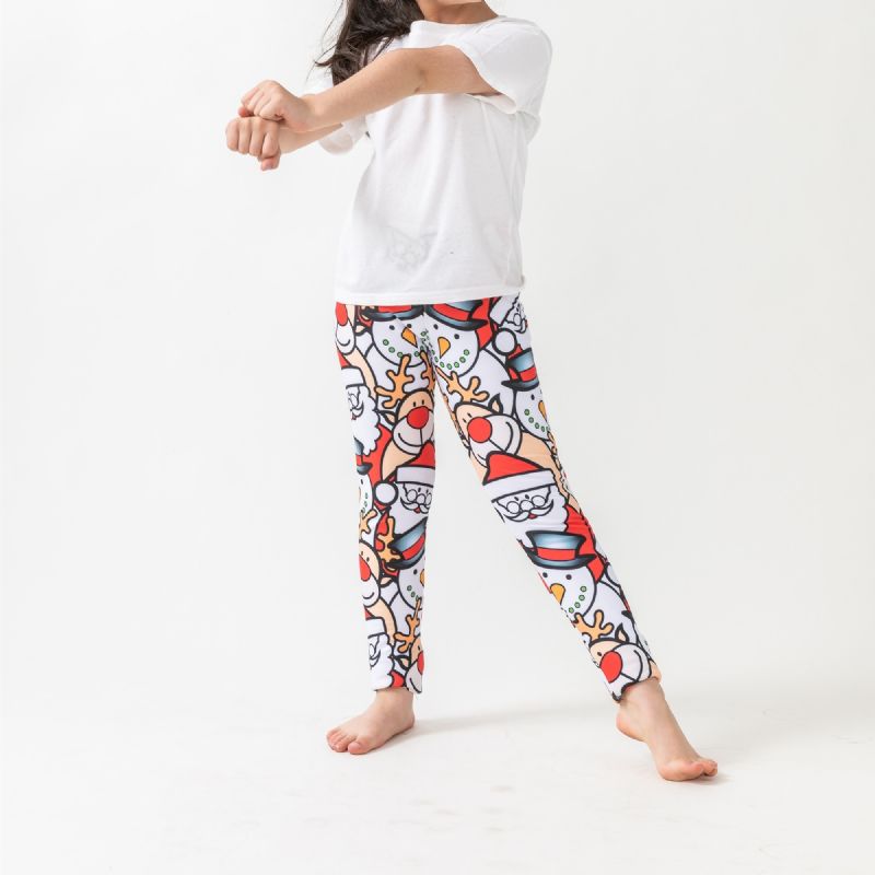 1st Flickor Fleece Jul Print Leggings Varmt Baslager För Fest