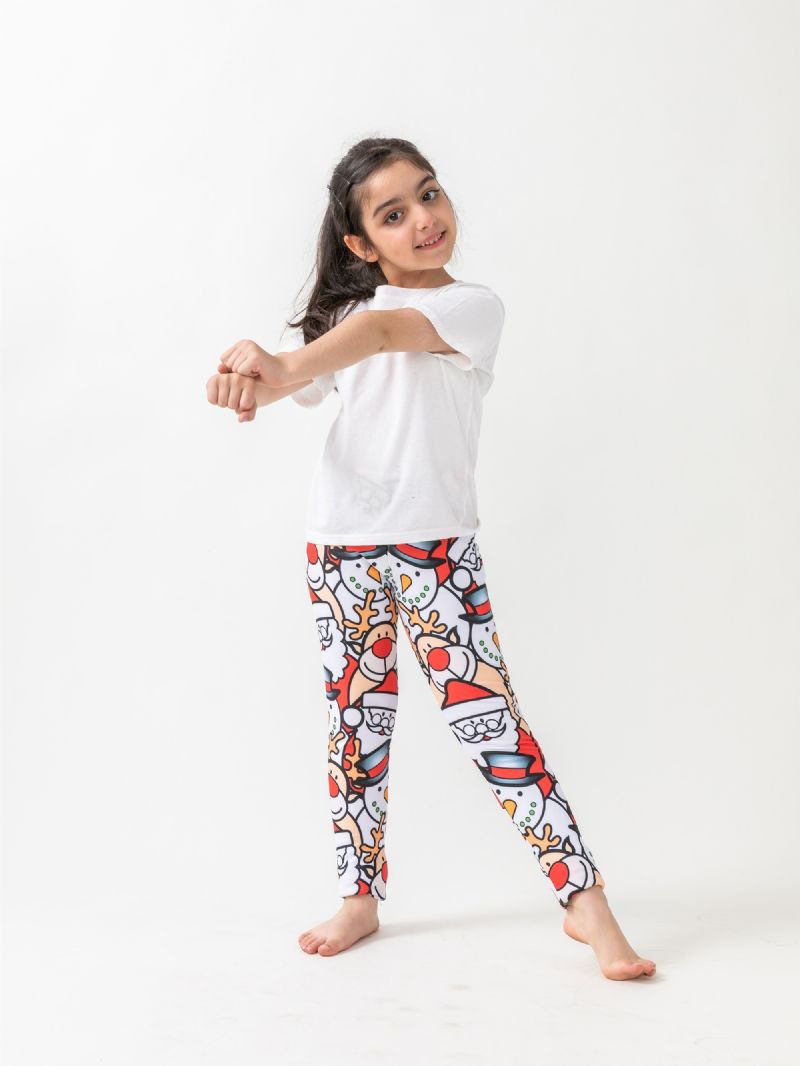 1st Flickor Fleece Jul Print Leggings Varmt Baslager För Fest