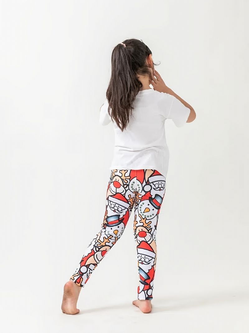 1st Flickor Fleece Jul Print Leggings Varmt Baslager För Fest