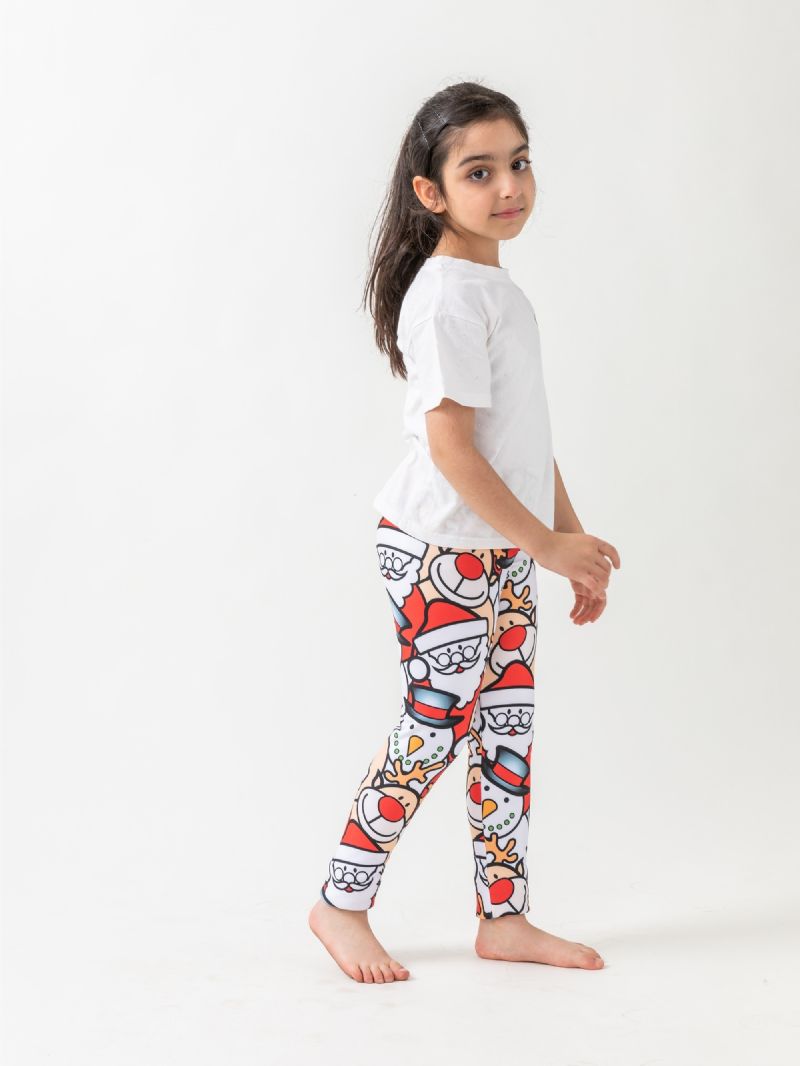 1st Flickor Fleece Jul Print Leggings Varmt Baslager För Fest