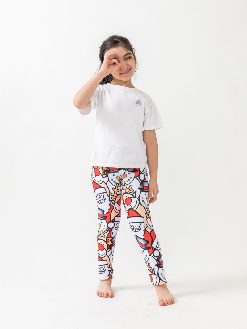 1st Flickor Fleece Jul Print Leggings Varmt Baslager För Fest