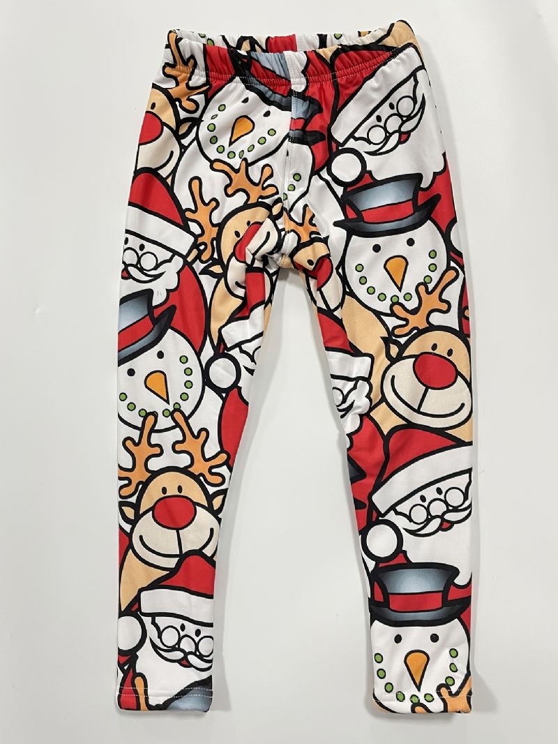 1st Flickor Fleece Jul Print Leggings Varmt Baslager För Fest