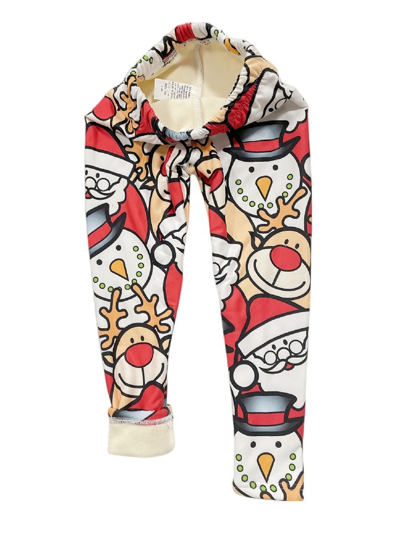 1st Flickor Fleece Jul Print Leggings Varmt Baslager För Fest