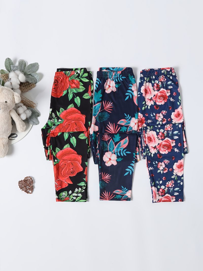 3st Flickor Casual Vintage Flower Print Leggings För Vintern