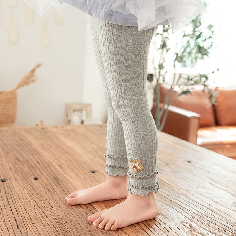Bebis Flickor Stretch Mjuka Leggings Ruffle Knit Fotlösa Tights Byxor Barnkläder