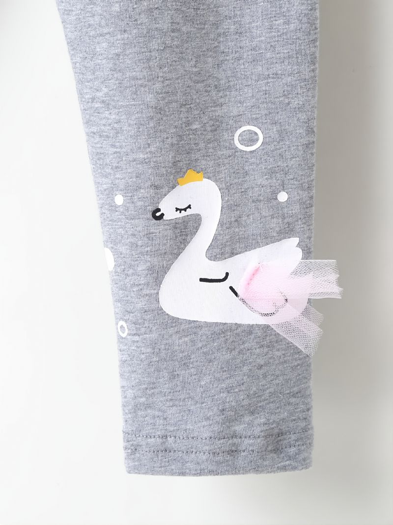 Bebis Flickor Söt Swan Print Bomull Leggings Höst Vinter