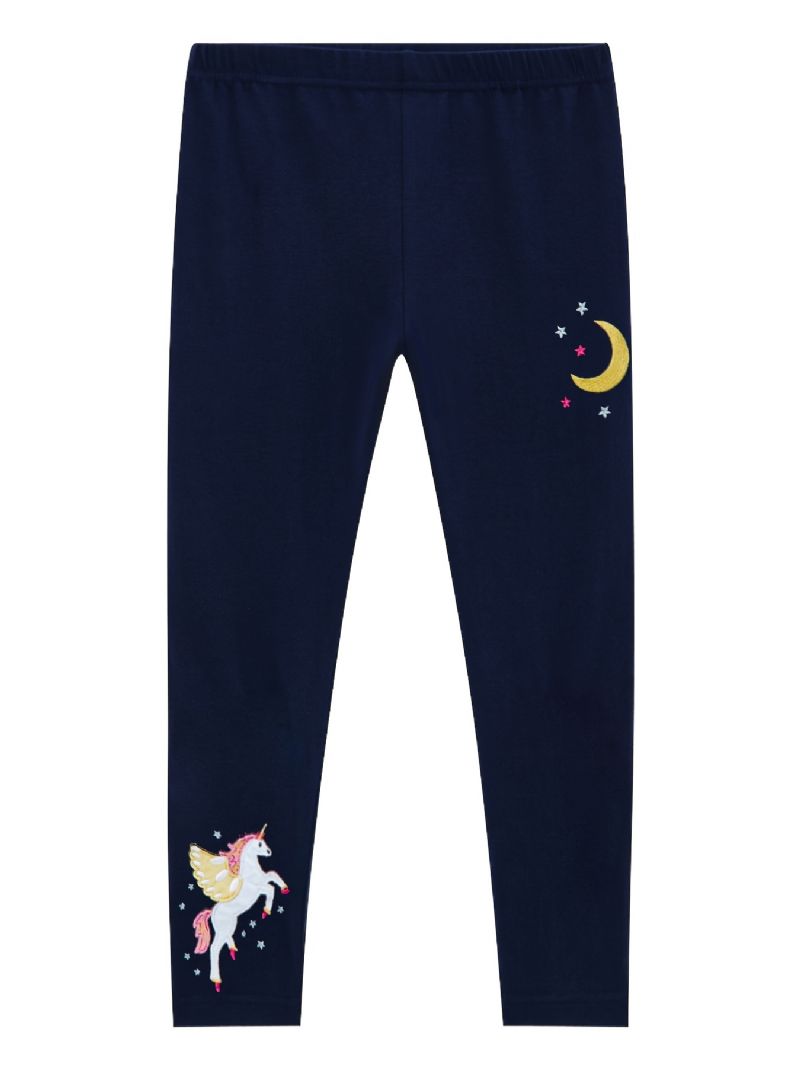 Bebis Flickor Stretch Mjuka Leggings Star Unicorn Broderi Byxor Barnkläder