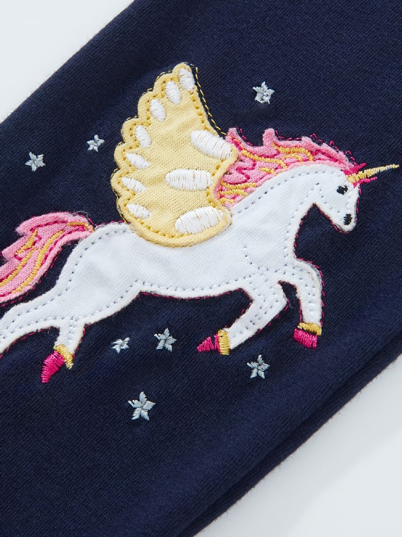 Bebis Flickor Stretch Mjuka Leggings Star Unicorn Broderi Byxor Barnkläder