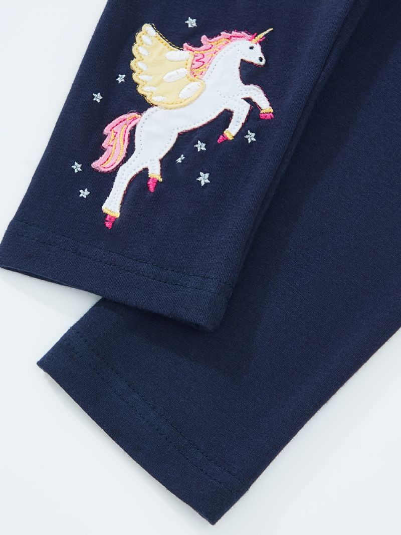 Bebis Flickor Stretch Mjuka Leggings Star Unicorn Broderi Byxor Barnkläder