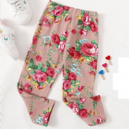 Flickor Bomull Elastiskt Blommönster Legging Barnkläder