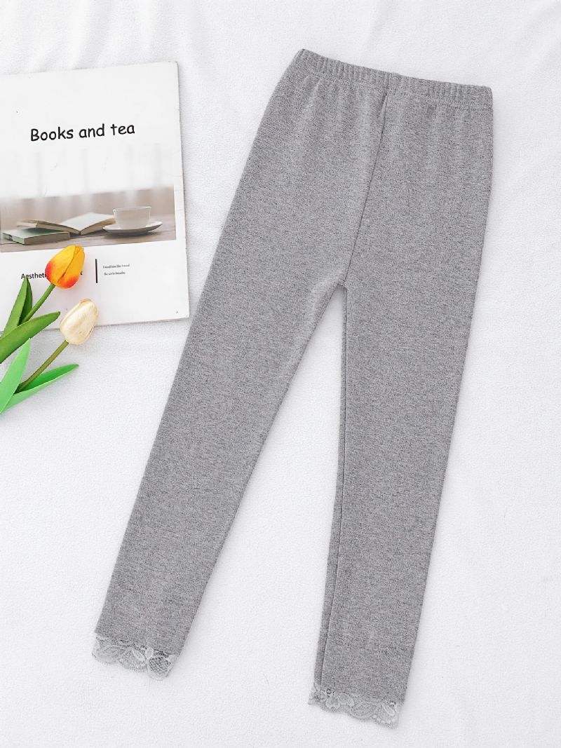 Flickor Bomull Enfärgade Leggings Byxor Med Spetskant Bowknot Barnkläder