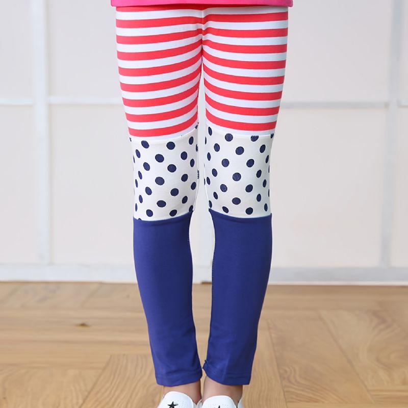 Flickor Casual Color Block Leggings Med Ränder Polka Dot Print För Höst Vinter