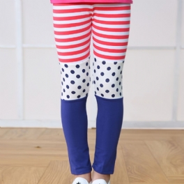 Flickor Casual Color Block Leggings Med Ränder Polka Dot Print För Höst Vinter