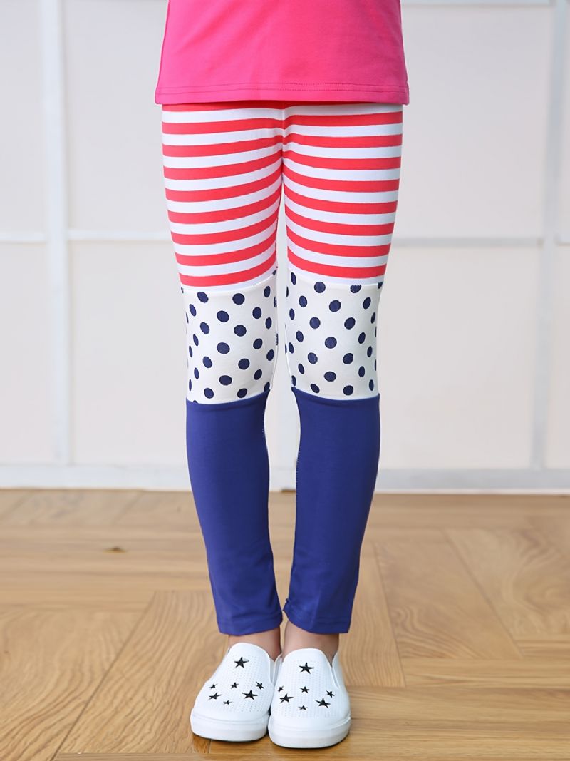 Flickor Casual Color Block Leggings Med Ränder Polka Dot Print För Höst Vinter