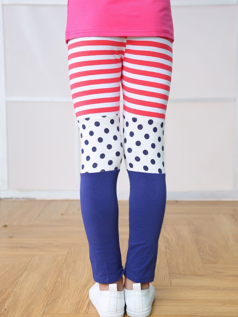 Flickor Casual Color Block Leggings Med Ränder Polka Dot Print För Höst Vinter