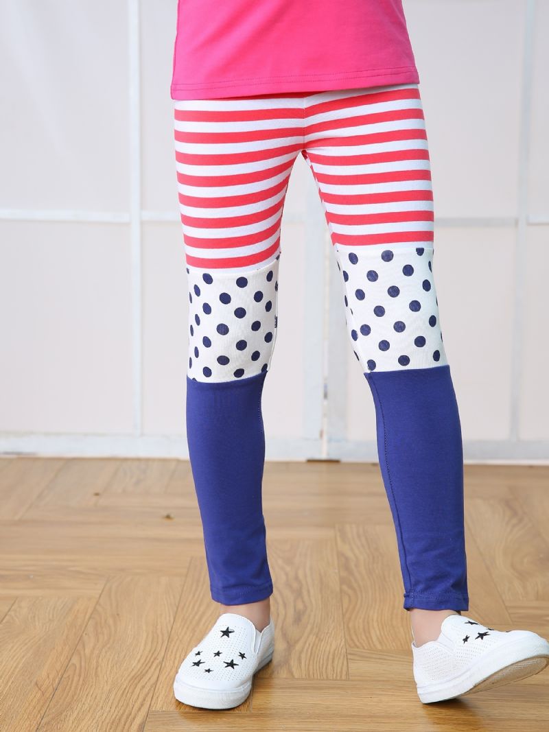 Flickor Casual Color Block Leggings Med Ränder Polka Dot Print För Höst Vinter