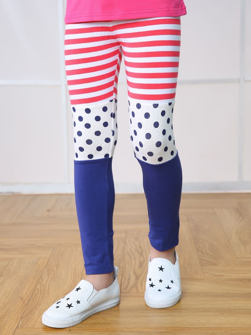 Flickor Casual Color Block Leggings Med Ränder Polka Dot Print För Höst Vinter