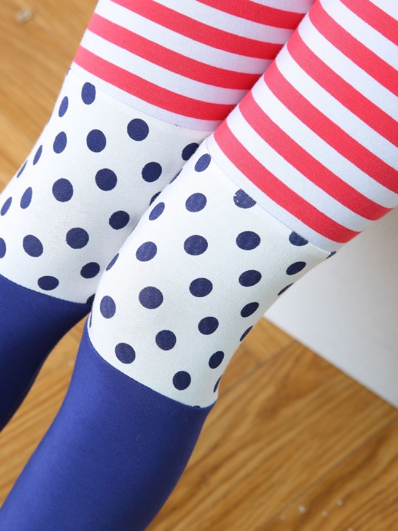 Flickor Casual Color Block Leggings Med Ränder Polka Dot Print För Höst Vinter