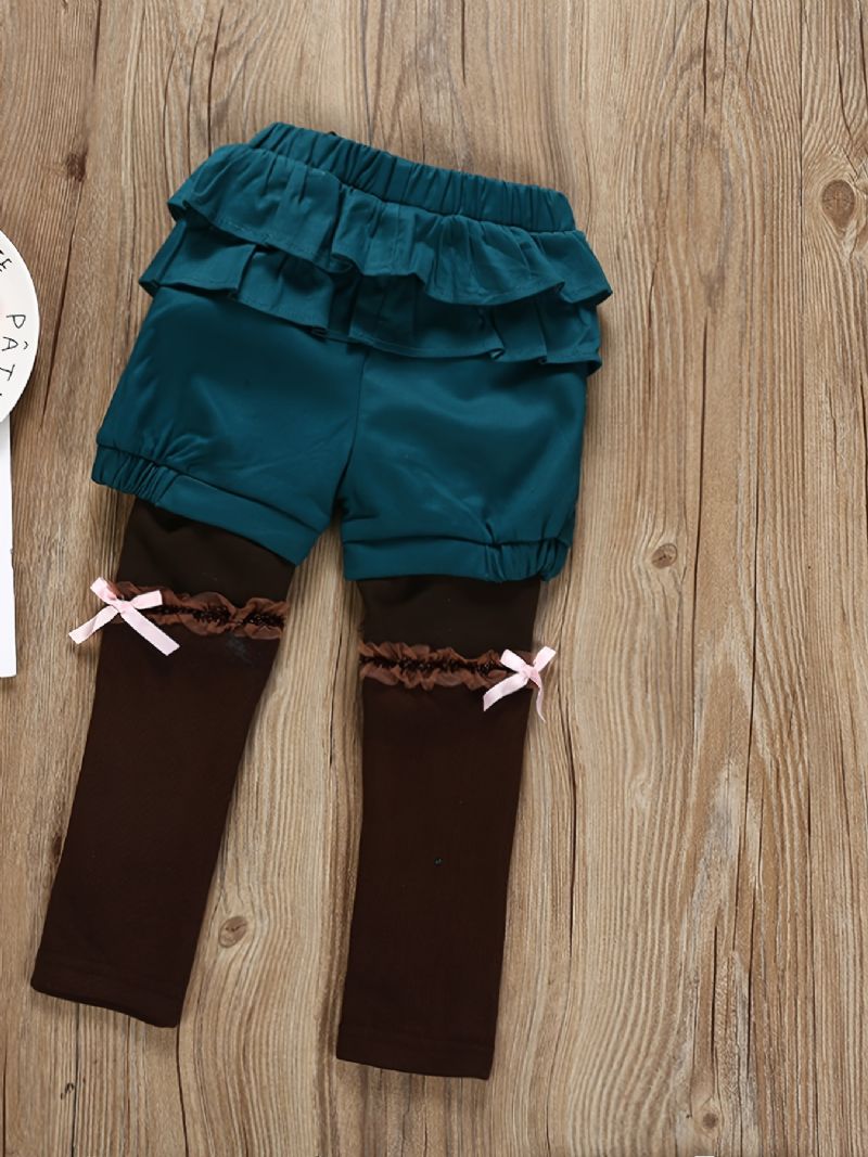 Flickor Casual Ruffled Fleece Thermal Leggings & Bow Shorts För Vintern