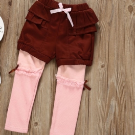 Flickor Casual Ruffled Fleece Thermal Thickened Leggings & Bow Shorts För Vintern