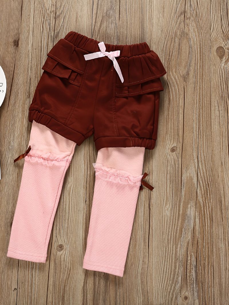 Flickor Casual Ruffled Fleece Thermal Thickened Leggings & Bow Shorts För Vintern