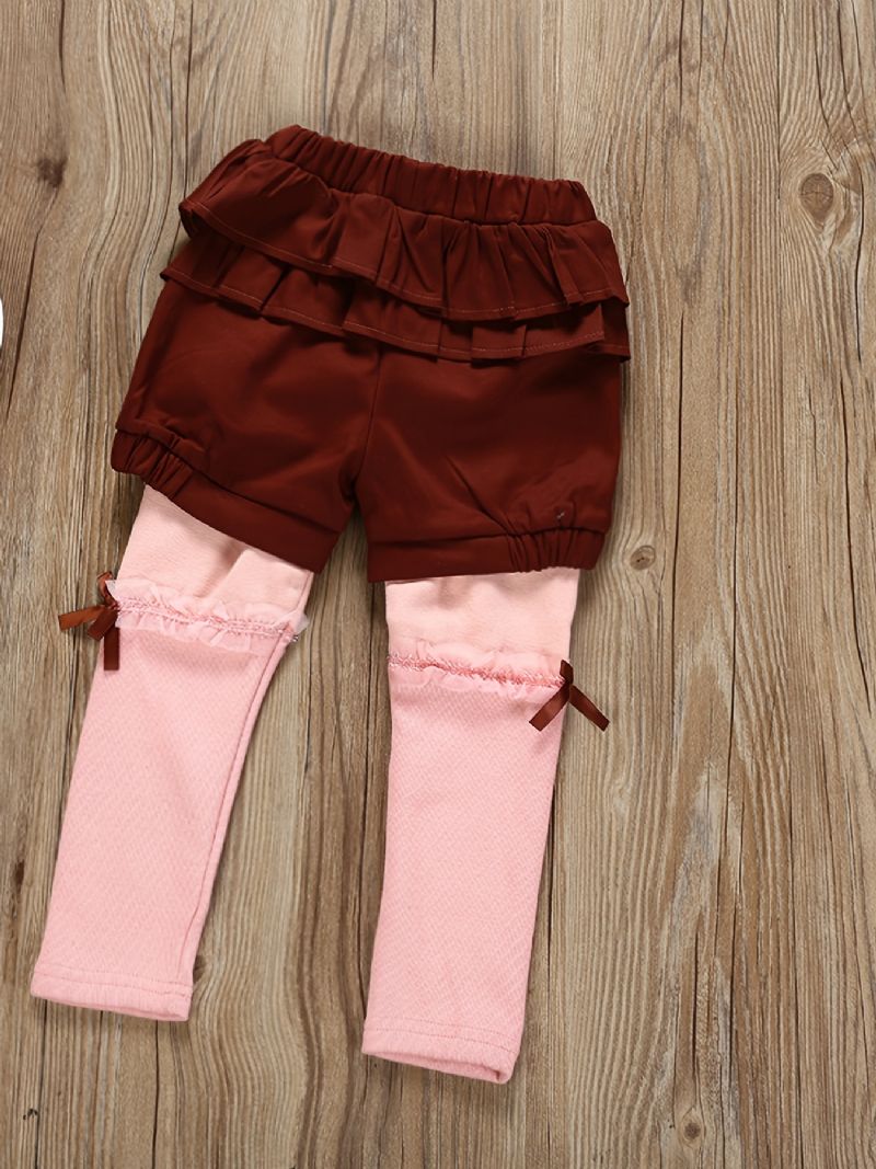 Flickor Casual Ruffled Fleece Thermal Thickened Leggings & Bow Shorts För Vintern